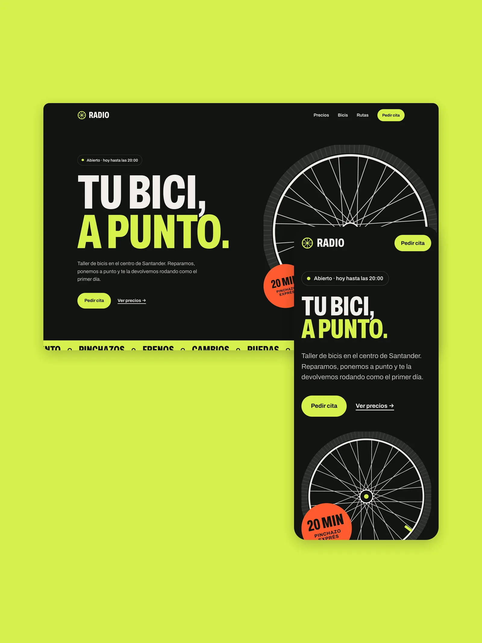 Web de Radio, taller de bicis en Santander, en escritorio y móvil